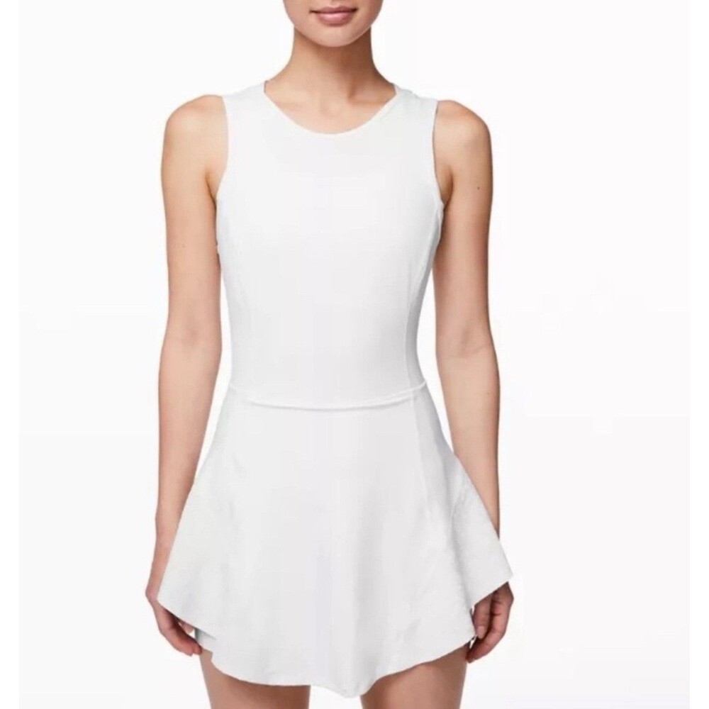 Lululemon  White built shorts Serene Stride sleeveless Slimming Dress, Sz 10